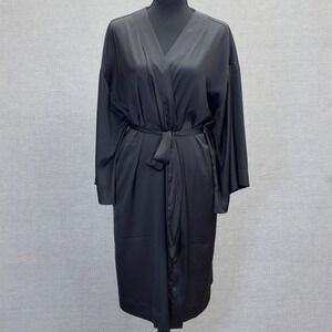 Soma Black Satin V-Neck Kimono Style Belted Robe Size L/XL